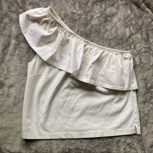 J. Crew White One-Shoulder Ruffle Top
